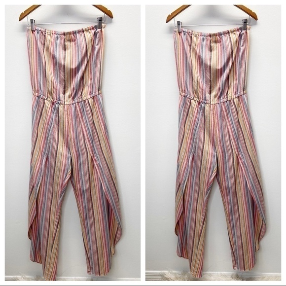 DREW Linen Blend Strapless Jumpsuit Sz S - Picture 2 of 8